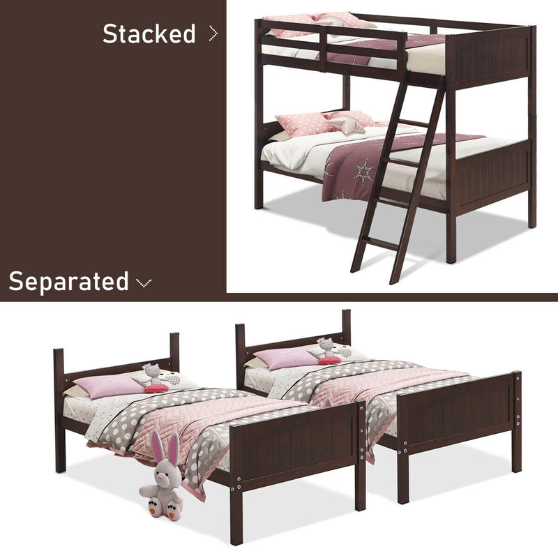 Twin Size Wooden Bunk Beds Convertible 2 Individual Beds-Brown