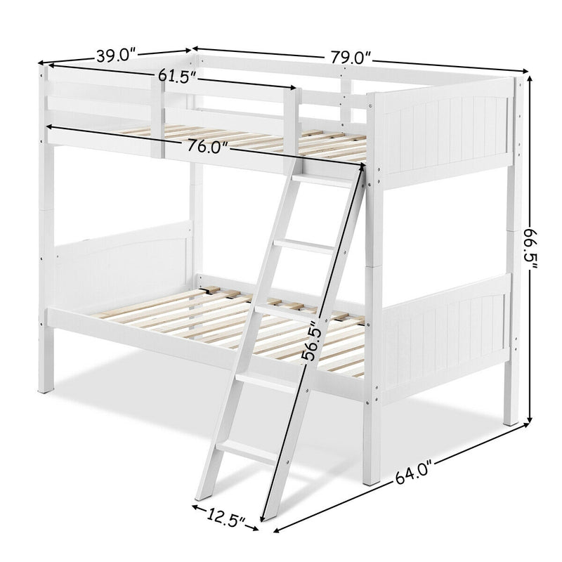 Twin Size Wooden Bunk Beds Convertible 2 Individual Beds-White