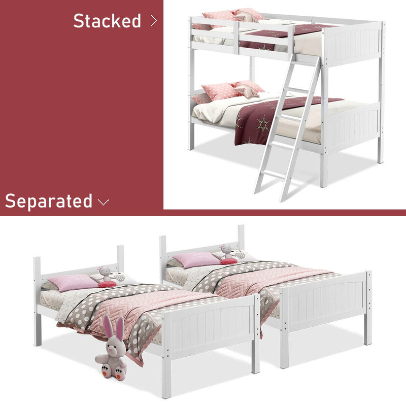 Twin Size Wooden Bunk Beds Convertible 2 Individual Beds-White