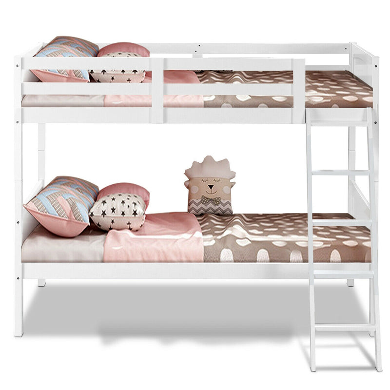 Twin Size Wooden Bunk Beds Convertible 2 Individual Beds-White