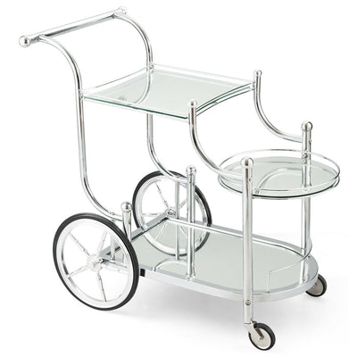 Kitchen Rolling Bar Cart with Tempered Glass Suitable for Restaurant and Hotel