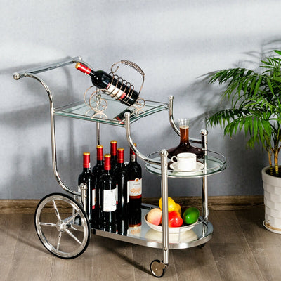 Kitchen Rolling Bar Cart with Tempered Glass Suitable for Restaurant and Hotel