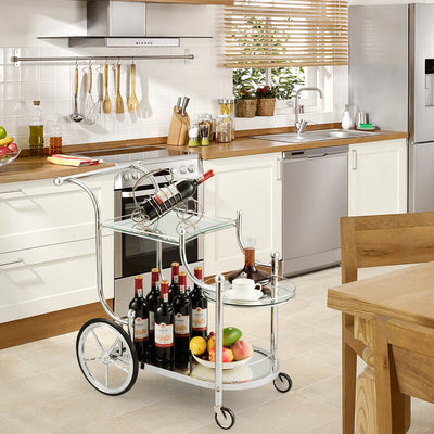 Kitchen Rolling Bar Cart with Tempered Glass Suitable for Restaurant and Hotel