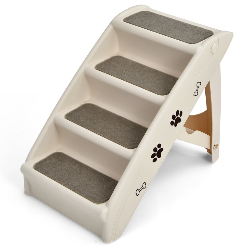 Collapsible Plastic Pet Stairs 4 Step Ladder for Small Dog and Cats-Beige