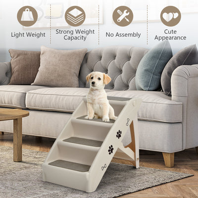 Collapsible Plastic Pet Stairs 4 Step Ladder for Small Dog and Cats-Beige