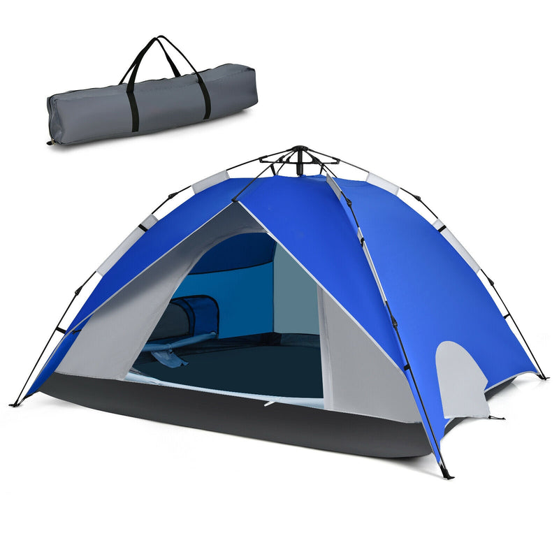 2-in-1 4 Person Instant Pop-up Waterproof Camping Tent-Blue