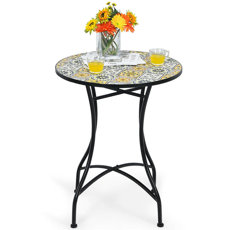 28 Inch Mosaic Round Table with Exquisite Floral Pattern