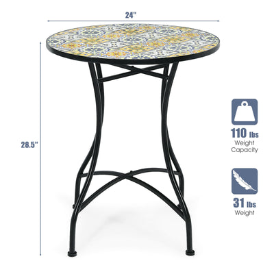 28 Inch Mosaic Round Table with Exquisite Floral Pattern