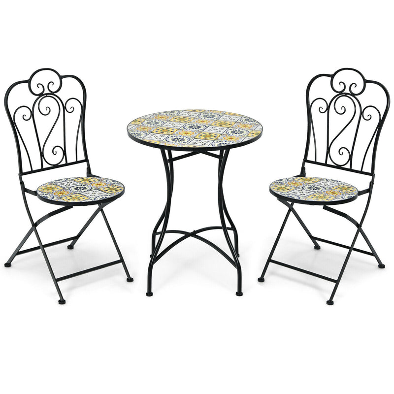 2-Pieces Mosaic Folding Bistro Chairs with Ceramic Tiles Seat