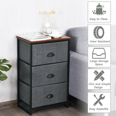 Nightstand Side Table Storage Tower Dresser Chest with 3 Drawers-Black