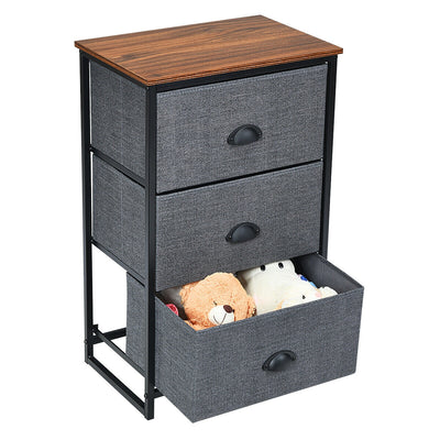 Nightstand Side Table Storage Tower Dresser Chest with 3 Drawers-Black