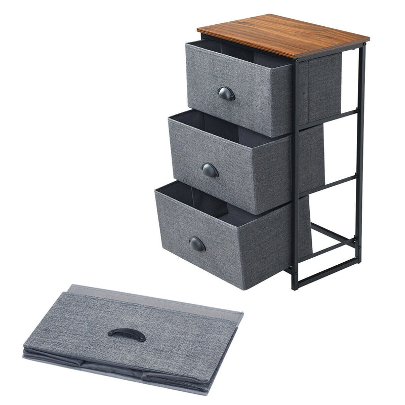 Nightstand Side Table Storage Tower Dresser Chest with 3 Drawers-Black