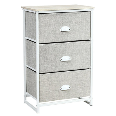 Nightstand Side Table Storage Tower Dresser Chest with 3 Drawers-Gray