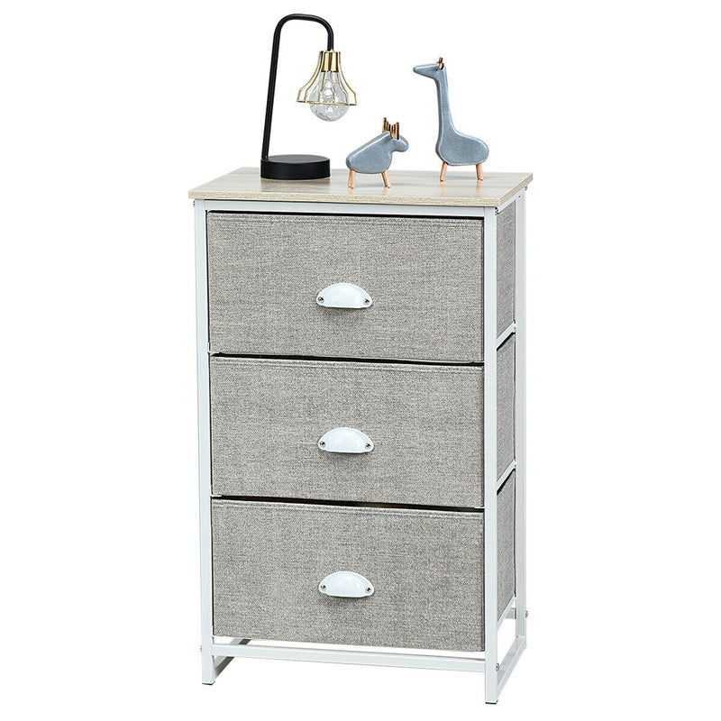 Nightstand Side Table Storage Tower Dresser Chest with 3 Drawers-Gray