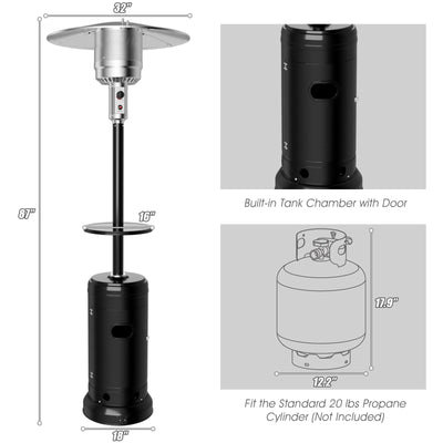 Outdoor Heater Propane Standing LP Gas Steel with Table and Wheels-Black