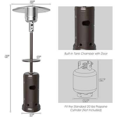 Outdoor Heater Propane Standing LP Gas Steel with Table & Wheels-Brown