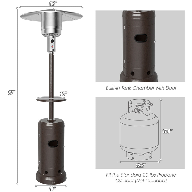 Outdoor Heater Propane Standing LP Gas Steel with Table & Wheels-Brown