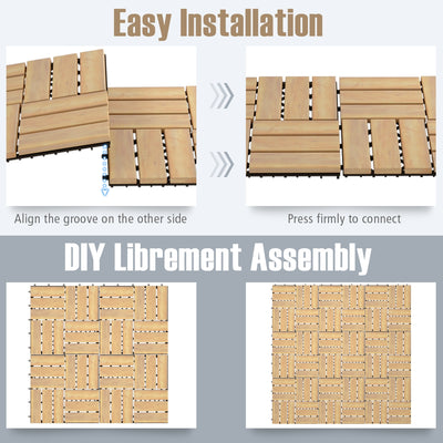 10 Pieces 12 x 12  Inch Acacia Wood  Interlocking Check Deck Tiles