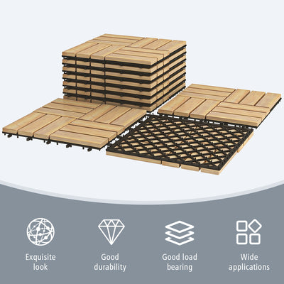 10 Pieces 12 x 12  Inch Acacia Wood  Interlocking Check Deck Tiles