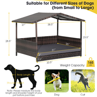 Wicker Dog House with Weatherproof Roof for Outdoor