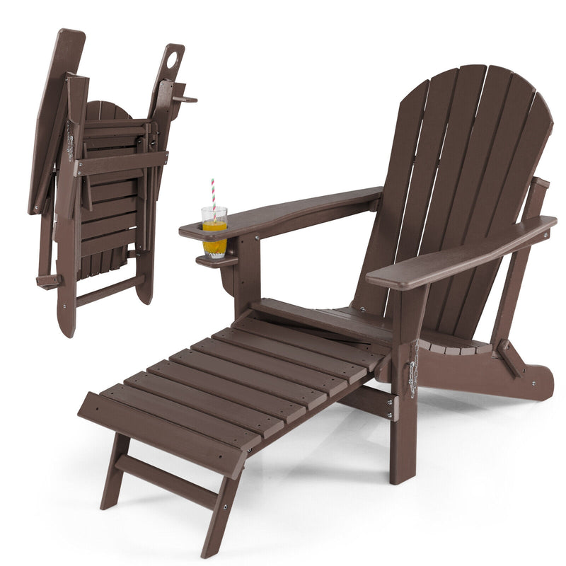 Patio All-Weather Folding Adirondack Chair with Pull-Out Ottoman-Coffee