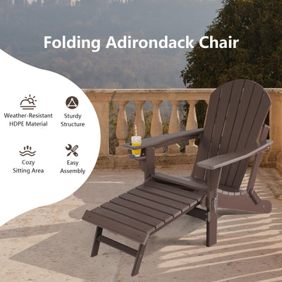 Patio All-Weather Folding Adirondack Chair with Pull-Out Ottoman-Coffee