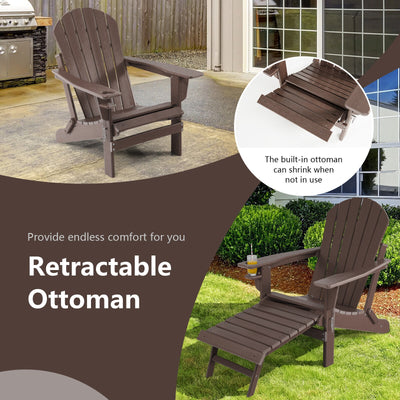 Patio All-Weather Folding Adirondack Chair with Pull-Out Ottoman-Coffee