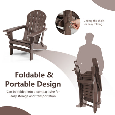 Patio All-Weather Folding Adirondack Chair with Pull-Out Ottoman-Coffee