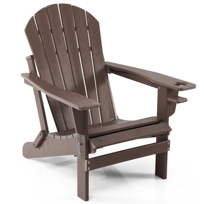 Patio All-Weather Folding Adirondack Chair with Pull-Out Ottoman-Coffee