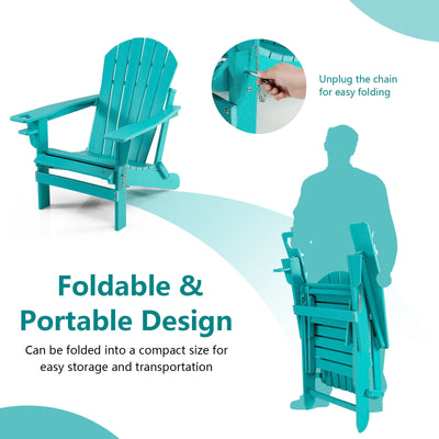 Patio All-Weather Folding Adirondack Chair with Pull-Out Ottoman-Turquoise