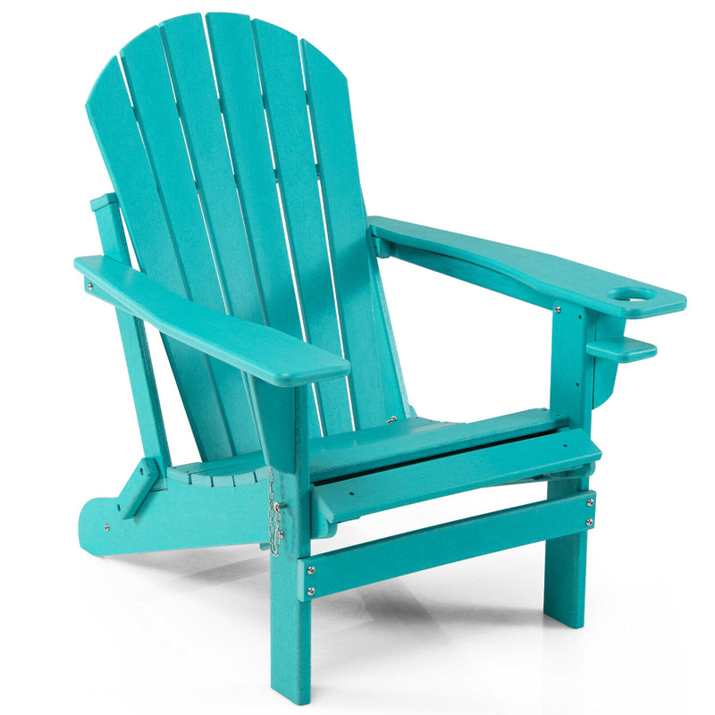 Patio All-Weather Folding Adirondack Chair with Pull-Out Ottoman-Turquoise