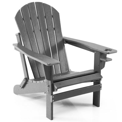 Patio All-Weather Folding Adirondack Chair with Pull-Out Ottoman-Gray