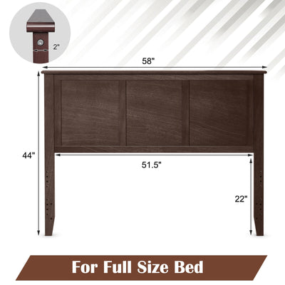 Full Wood Headboard Flat Panel with Pre-drilled Holes and Height Adjustment-Brown