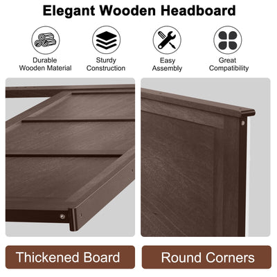 Full Wood Headboard Flat Panel with Pre-drilled Holes and Height Adjustment-Brown