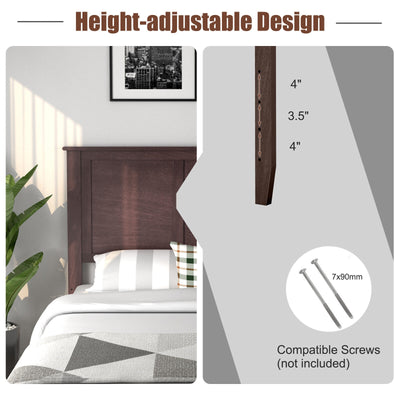 Full Wood Headboard Flat Panel with Pre-drilled Holes and Height Adjustment-Brown