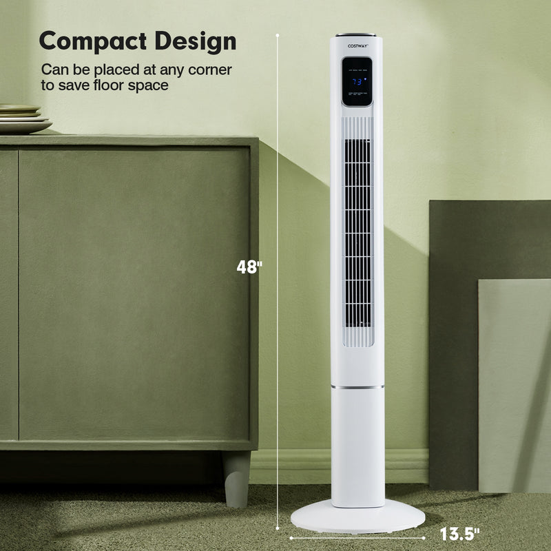 Portable 48 Inch Oscillating Standing Bladeless Tower Fans with 3 Speeds Remote Control-White