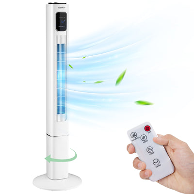 Portable 48 Inch Oscillating Standing Bladeless Tower Fans with 3 Speeds Remote Control-White