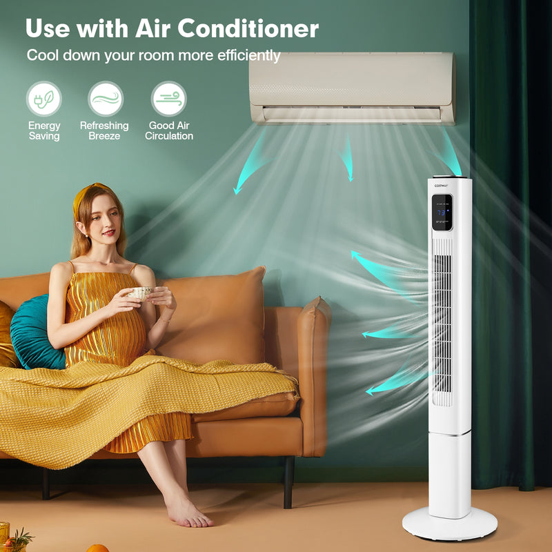 Portable 48 Inch Oscillating Standing Bladeless Tower Fans with 3 Speeds Remote Control-White