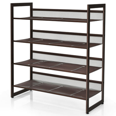 2/3/4 Tiers Flat and Slant Metal Shoe Rack for Entryway Hallway-4-Tier