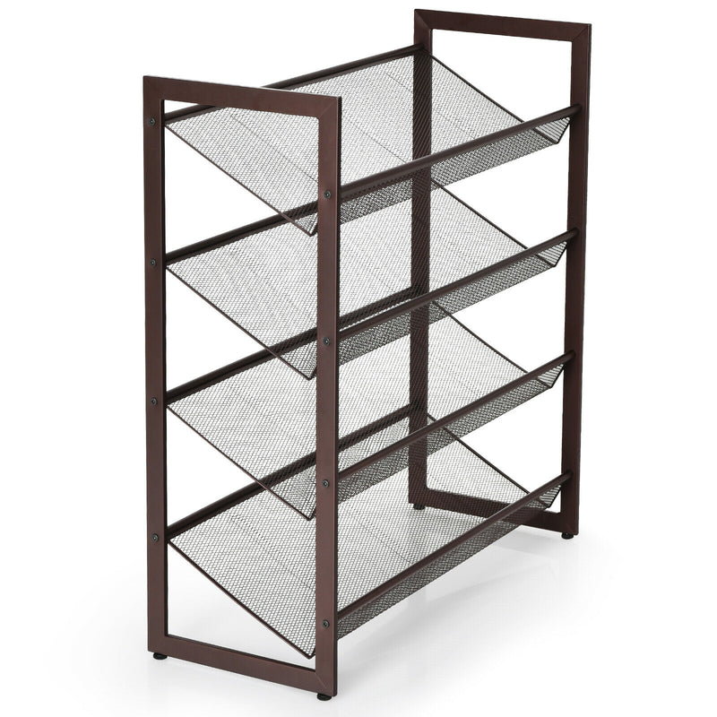 2/3/4 Tiers Flat and Slant Metal Shoe Rack for Entryway Hallway-4-Tier