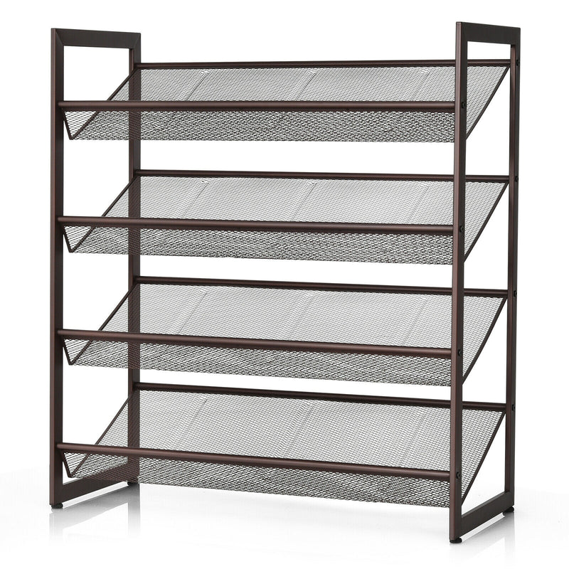 2/3/4 Tiers Flat and Slant Metal Shoe Rack for Entryway Hallway-4-Tier