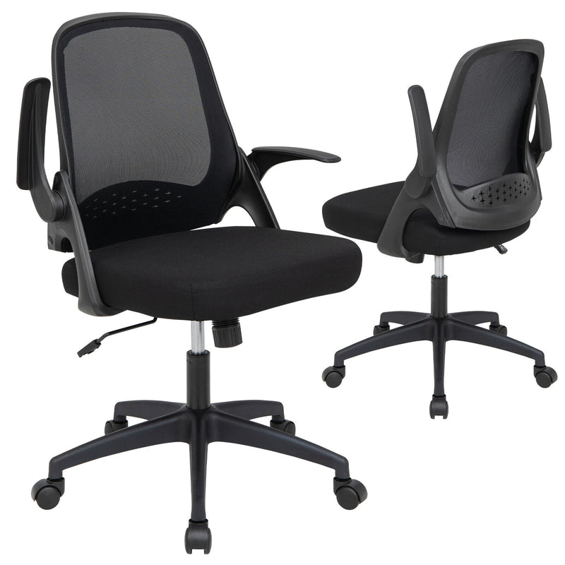 Adjustable Mesh Office Chair Rolling Computer Desk Chair with Flip-up Armrest-Black