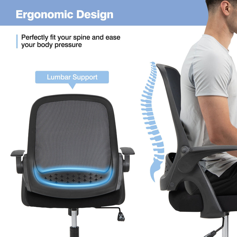 Adjustable Mesh Office Chair Rolling Computer Desk Chair with Flip-up Armrest-Black