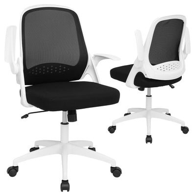 Adjustable Mesh Office Chair Rolling Computer Desk Chair with Flip-up Armrest-White