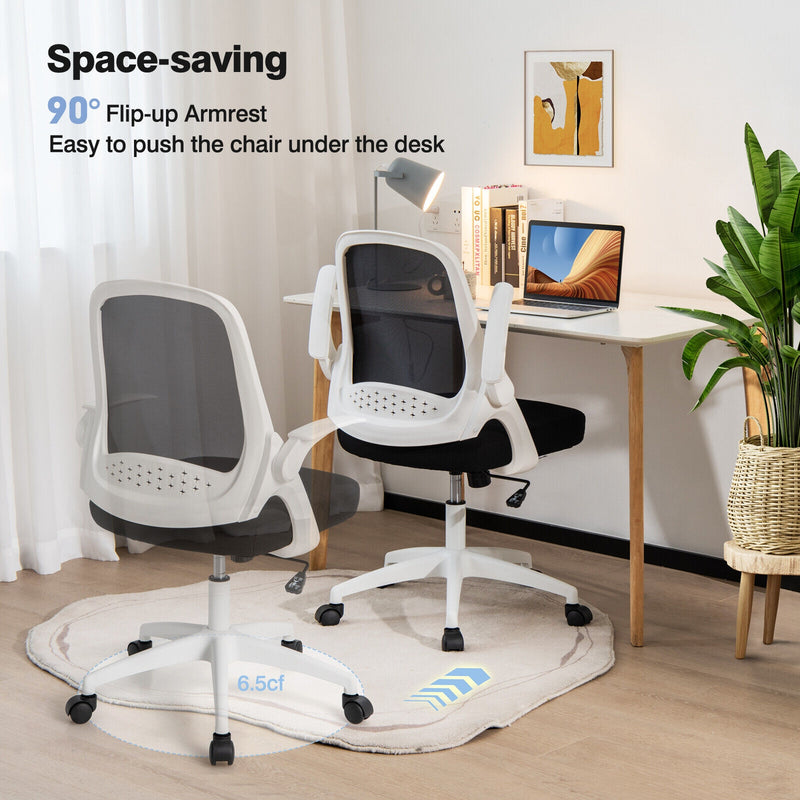 Adjustable Mesh Office Chair Rolling Computer Desk Chair with Flip-up Armrest-White