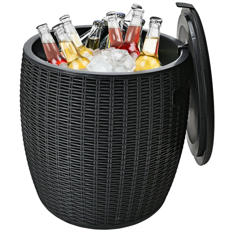 9.5 Gallon 4-in-1 Patio Rattan Cool Bar Cocktail Table Side Table-Black