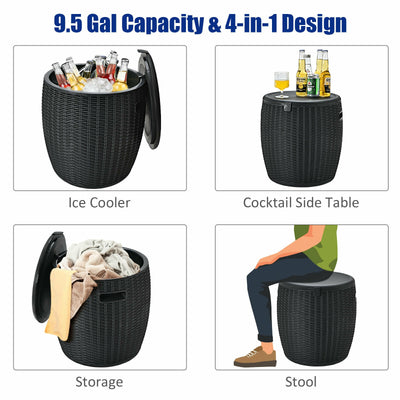 9.5 Gallon 4-in-1 Patio Rattan Cool Bar Cocktail Table Side Table-Black