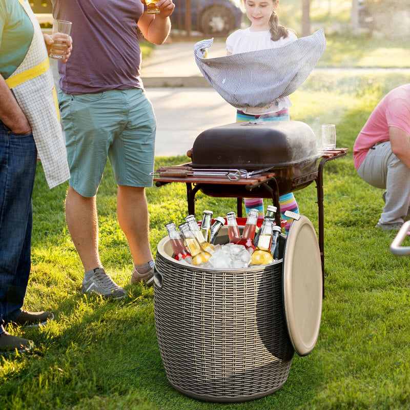 9.5 Gallon 4-in-1 Patio Rattan Cool Bar Cocktail Table Side Table-Brown