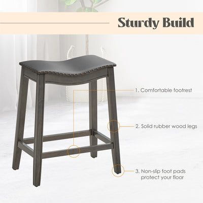 Set of 2 PU Leather Saddle Bar Stools with Rubber Wood Legs