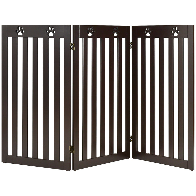 36 Inch Folding Wooden Freestanding Pet Gate Dog Gate with 360° Flexible Hinge-Dark Brown